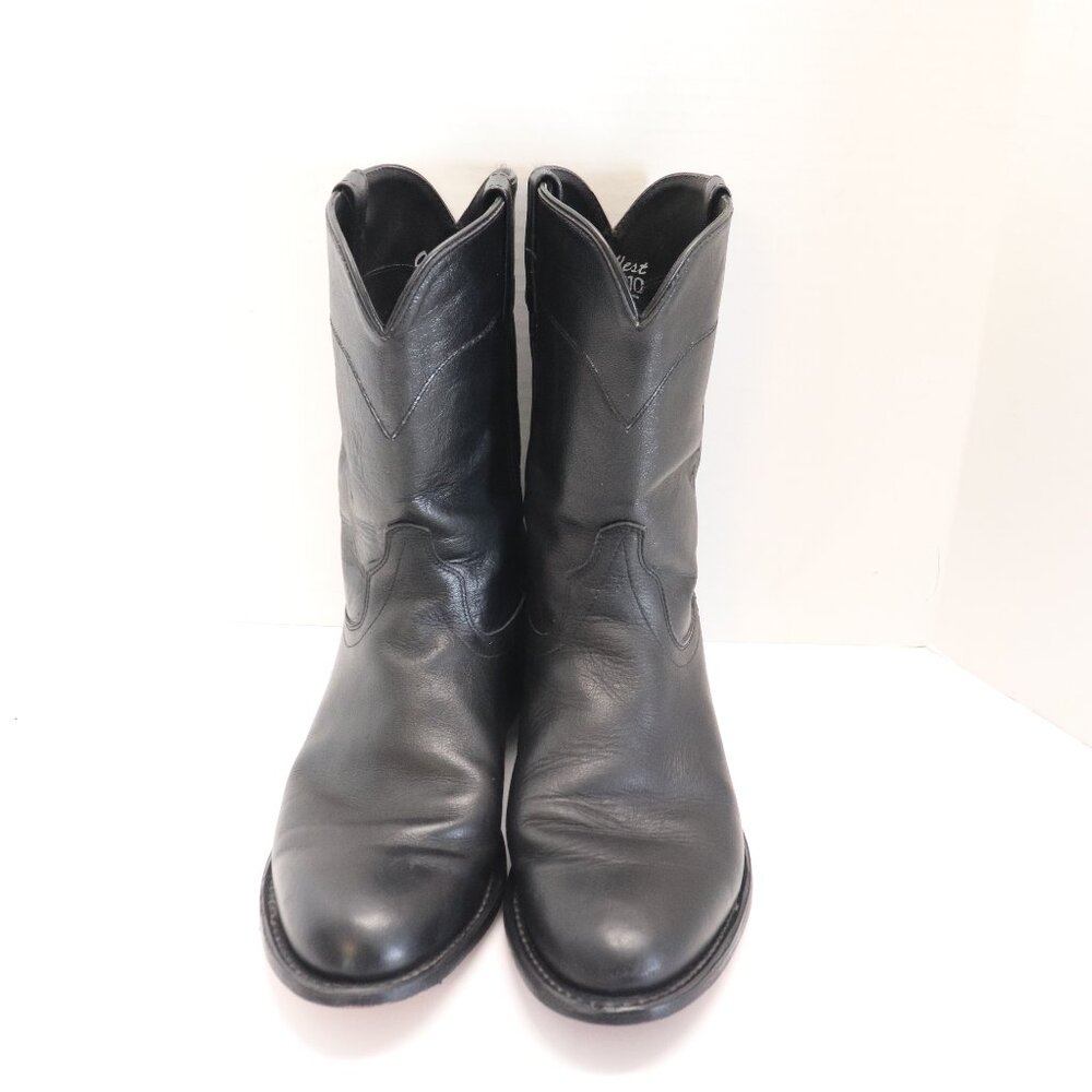 Old West Black Leather Western Men's Cowboy Boots Size 9.5 EE Made in India‎